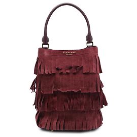 Borsa a secchiello Burberry Red Prorsum in camoscio con frange a strati Rosso Bordò