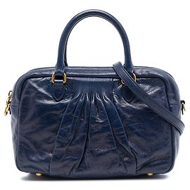 Sac Satchel Miu Miu Blue Vitello Lux Plissé Bleu Bleu foncé