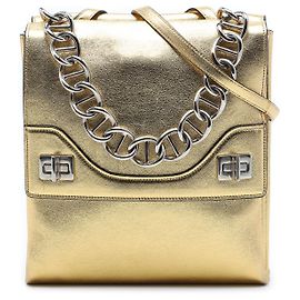 Prada Gold Metallic Leather Double Flap Turn Lock Satchel Golden