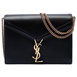 Bolsa Saint Laurent Cassandra com fecho monograma em couro de bezerro liso preto Preto