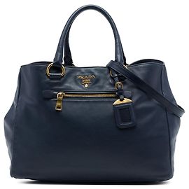 Tote Shopping Prada in pelle di vitello morbida blu Blu Blu navy