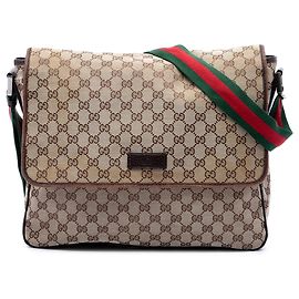 Bolsa Messenger com aba Gucci em lona GG bege e Web Bege