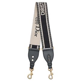 Dior Black Embroidered Canvas Bag Strap Black