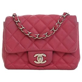 Chanel Pink Mini Square Classic Caviar Single Flap Rose Autre