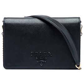 Portafoglio con catena Prada Black Saffiano Lux Monochrome Nero