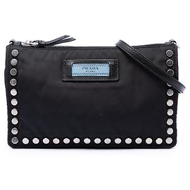 Borsa a tracolla Prada Black Tessuto Studded Etiquette Nero