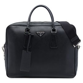 Prada Black Saffiano Briefcase Black