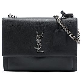 Saint Laurent Black Medium Grained Calfskin Monogram Sunset Crossbody Noir