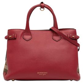 Bolsa Satchel Banner Burberry em couro vermelho e House Check, tamanho Medium Vermelho