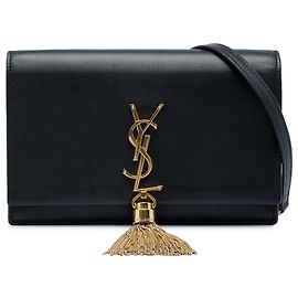 Carteira de corrente Kate em couro de bezerro liso preto com monograma e borla Saint Laurent Preto