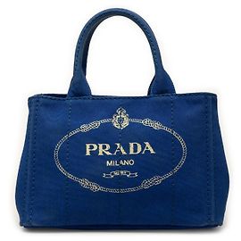 Borsa Tote Prada Blue Small Canvas Canapa Logo Blu