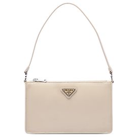 Bolsa de Ombro Prada Mini em Couro Spazzolato Bege Bege