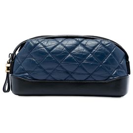 Chanel Blue Bicolor Gabrielle Kosmetiktasche aus gestepptem Kalbsleder Blau