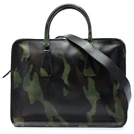 Prada Porte-documents Blue Saffiano Camouflage Print Bleu