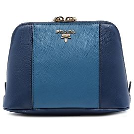 Prada Blue Bicolor Saffiano Dome Clutch Blue