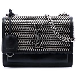 Saint Laurent Black Small Studded Calfskin Monogram Sunset Crossbody Noir