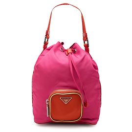 Mini Bolsa Bucket Prada em Tessuto bicolor rosa com cordão Rosa