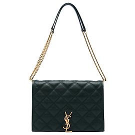 Saint Laurent Mala de Ombro com Corrente Becky Small em pele de cordeiro acolchoada Verde Verde Verde escuro