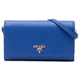 Prada Blue Vitello Daino Wallet on Strap Blue