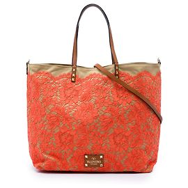 Sac cabas réversible Valentino Rockstud Glam Lace en toile orange Orange