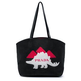 Prada Black Canvas Dinosaur Print Canapa Tote Black