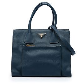 Sac cabas convertible ouvert Prada en Vitello Daino bleu avec poche frontale Bleu Bleu foncé