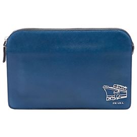 Pochette Prada Blue Saffiano Cruise Ship Voyage Bleu Bleu foncé