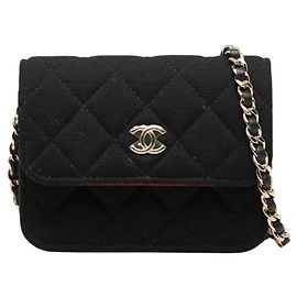 Bolsa de Ombro Chanel Matelassé Coco Mark Mini com Corrente Preto