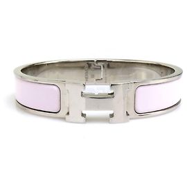 Hermès Hermes HERMES Bangle Click H Metal Enamel White Silver Women's Silvery White