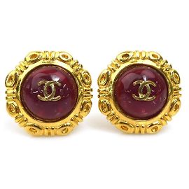 Orecchini a clip Chanel rosso scuro e oro D'oro Bordò