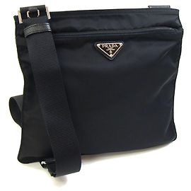 Borsa a tracolla Prada in nylon e pelle nera Nero