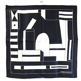 Hermès Lenço de seda Hermes com padrão geométrico Preto Branco