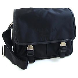 Borsa a tracolla Prada in nylon e pelle nera Nero