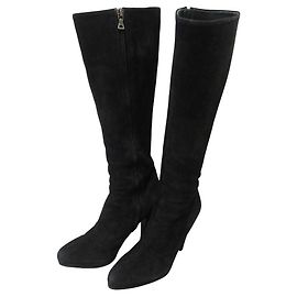 Bottes longues en cuir daim Prada Noir