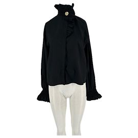 Autre Marque Baumwollbluse mit Rüschenkragen Schwarz