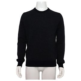 Hermès Dark Navy Wool Logo Pattern Men's Knit T-Shirt Blue