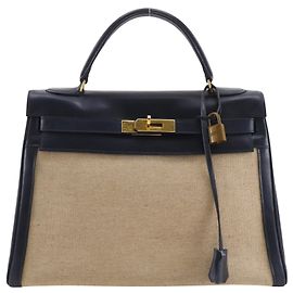 Hermès Hermes Kelly Black Box Calf with Gold Hardware 32 Beige