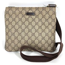 Borsa a tracolla pouch Gucci GG Logo Beige Marrone scuro