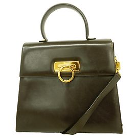 Salvatore Ferragamo Gancini Leather Handbag Black