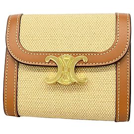 Céline Carteira Tri-fold Celine Triomphe Marrom Bege