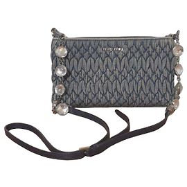 Miu Miu blue denim shoulder bag adorned with crystals Blue