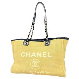 Borsa Tote con catena Chanel Deauville Nero Beige