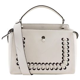 Sac Convertible Fendi DotCom en Cuir Whipstitch Medium Blanc