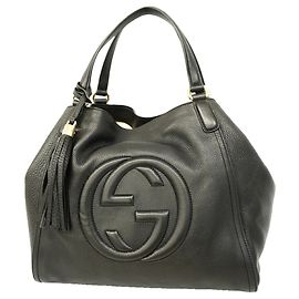 Gucci Soho Tote Bag Black Leather Black