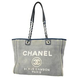 Chanel Deauville Canvas Chain Tote Bag Blue