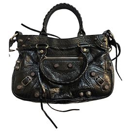 Balenciaga Black Leather City Bag with Studs Black