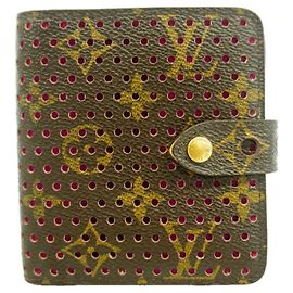 Louis Vuitton Monogram Perforated Compact Zip Wallet Brown Fuschia