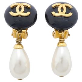 Orecchini a clip Chanel in nero e oro Nero D'oro