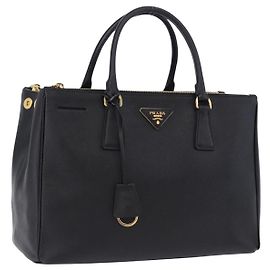 Sac à main PRADA cuir Saffiano 2way Noir Or Auth 196774V Noir Doré