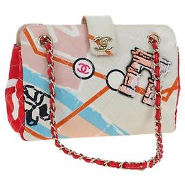 CHANEL Matelasse Chain Shoulder Bag Canvas Multicolor Gold CC Auth 195337SM Multiple colors Golden